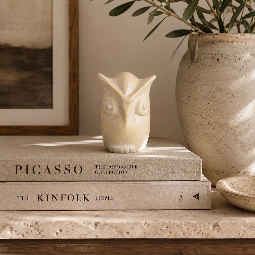 Vintage Minimal Owl Figurine Organic Modern Shelf Decor Small‎ Sculpture